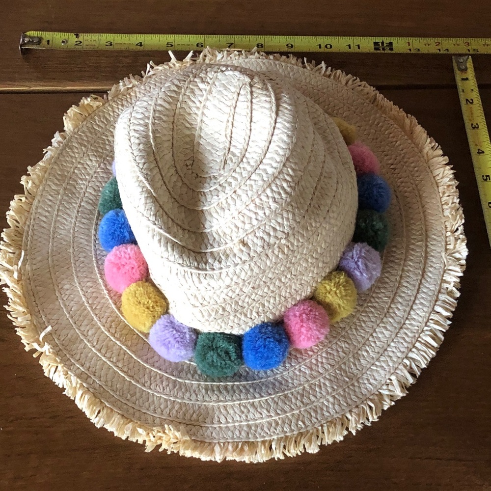 Boden Pom-Pom Trim Straw Sun Hat - Natural with Pastel Pom Poms